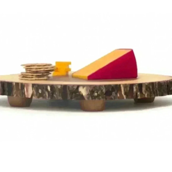 Wood Slab Serving Board Acacia Bark Footed Server - Picture 2 of 8